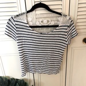 Striped crop top with back lace detail